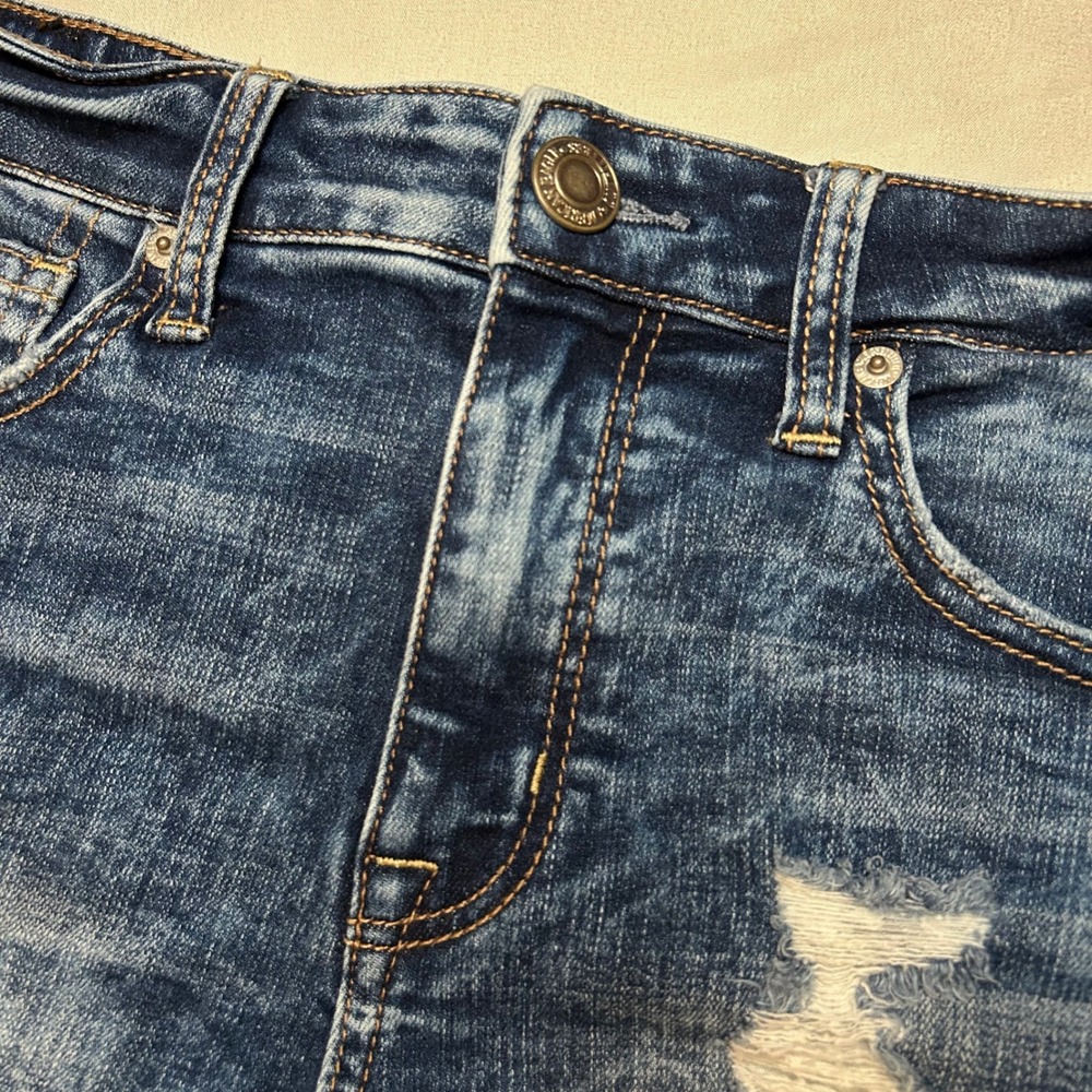 American Eagle Denim Shorts Womens 4 Blue Distressed High Rise Super Stretch‎ X